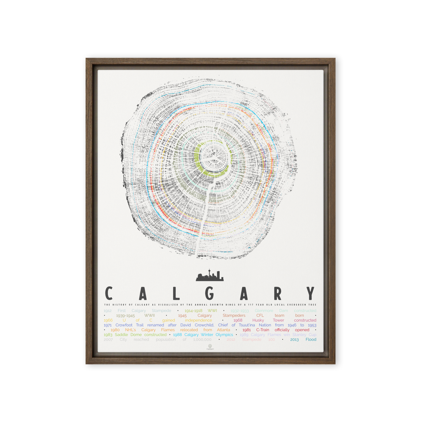 Framed map of Calgary with a white background