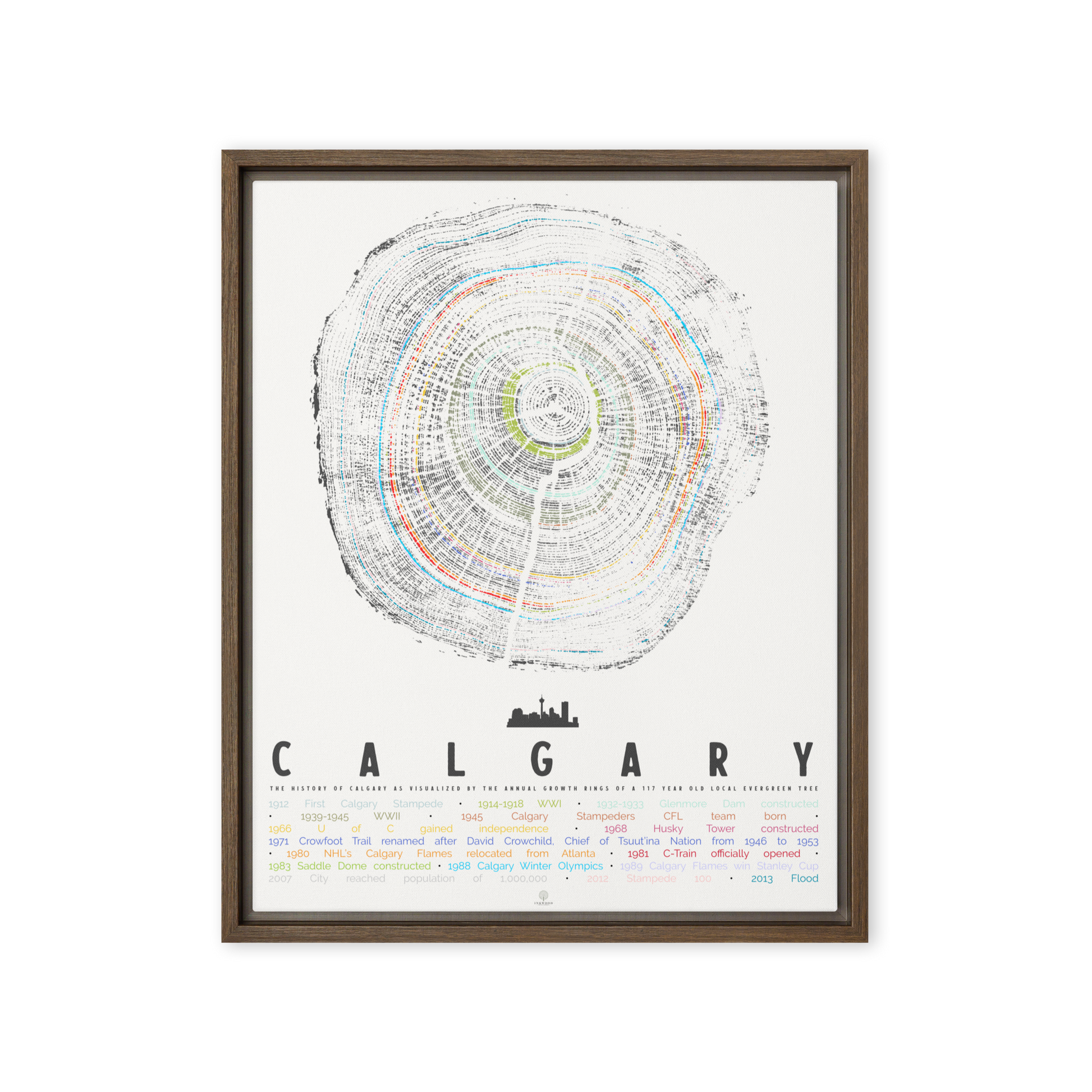 Framed map of Calgary with a white background